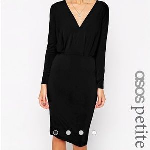 asos petite midi black dress, size 0